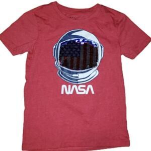 Mad Engine Girls MD NASA Astronaut American Flag Sequin Helmet Graphic T-shirt